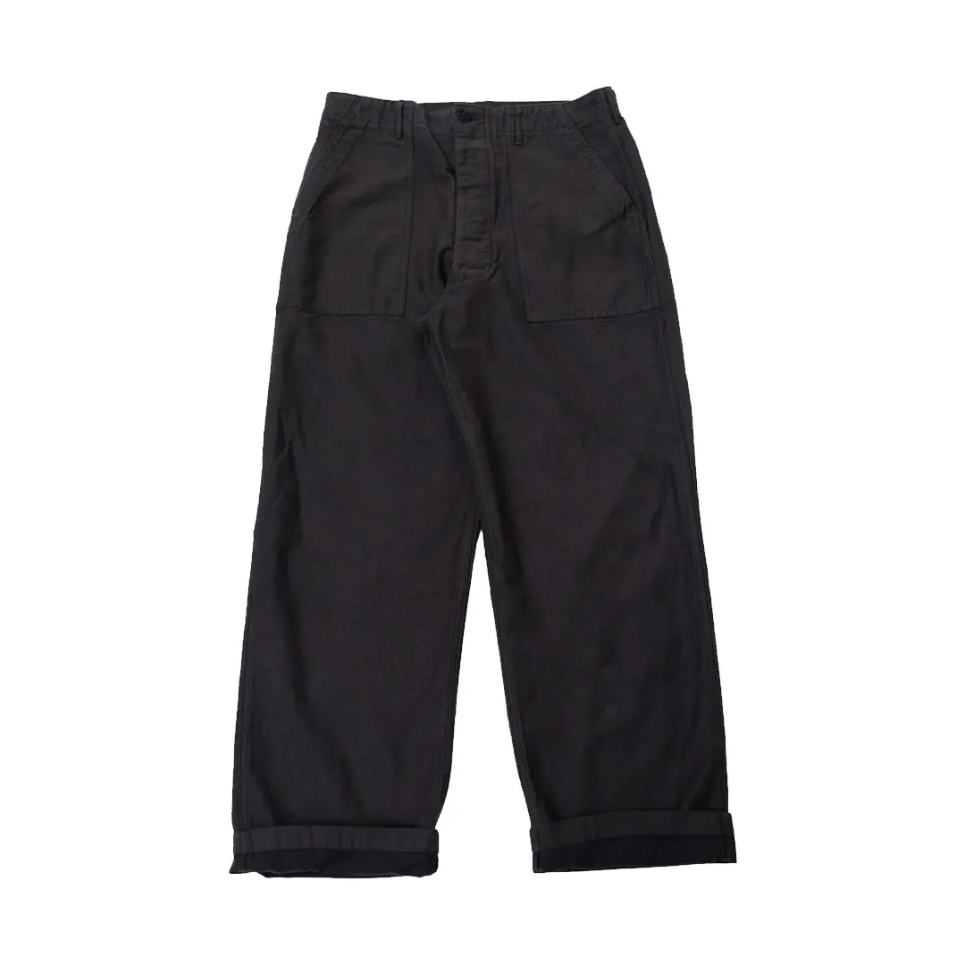 Fatigue Pants Cotton Linen Moleskin Relax Fit - Charcoal Gray Front