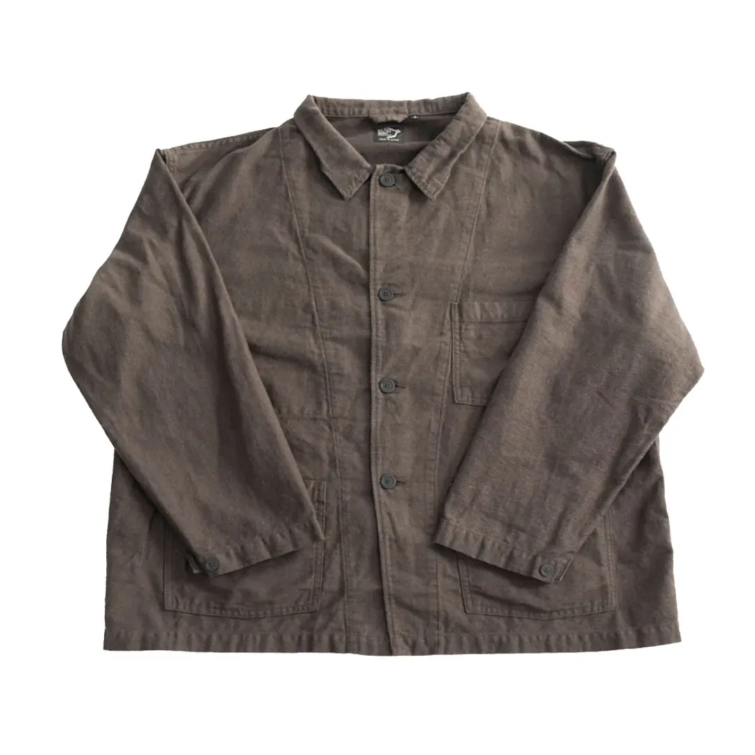 orSlow Cotton Linen Moleskin Relax Fit Simple Work Jacket Charcoal Front