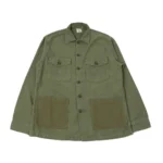 orSlow Contrast Pocket Sateen Overshirt - Olive Stone Front