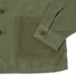 orSlow Contrast Pocket Sateen Overshirt - Olive Stone Front Arm