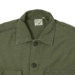 orSlow Contrast Pocket Sateen Overshirt - Olive Stone Front Zoom