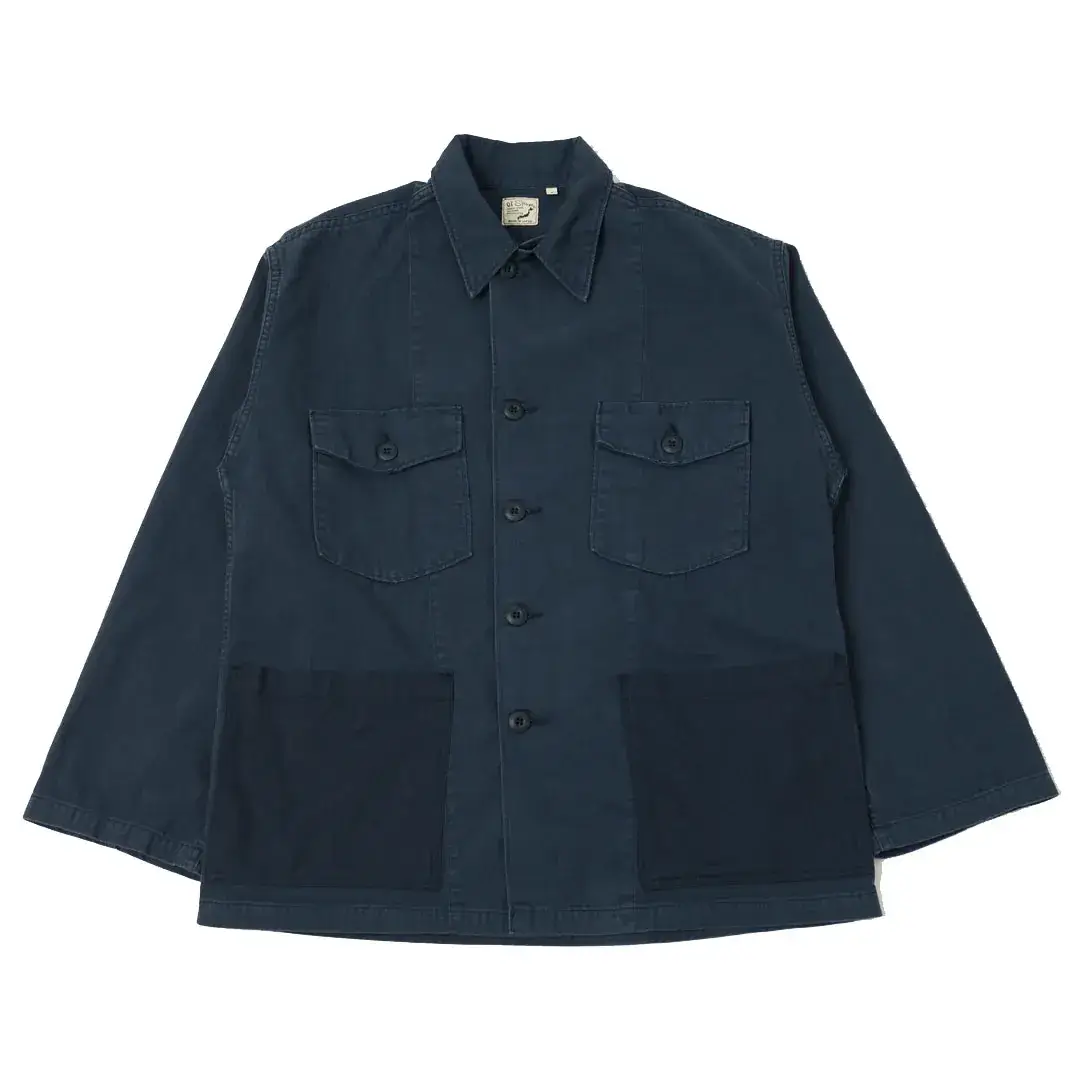 orSlow Herringbone Twill Contrast Pocket Overshirt - Navy Front