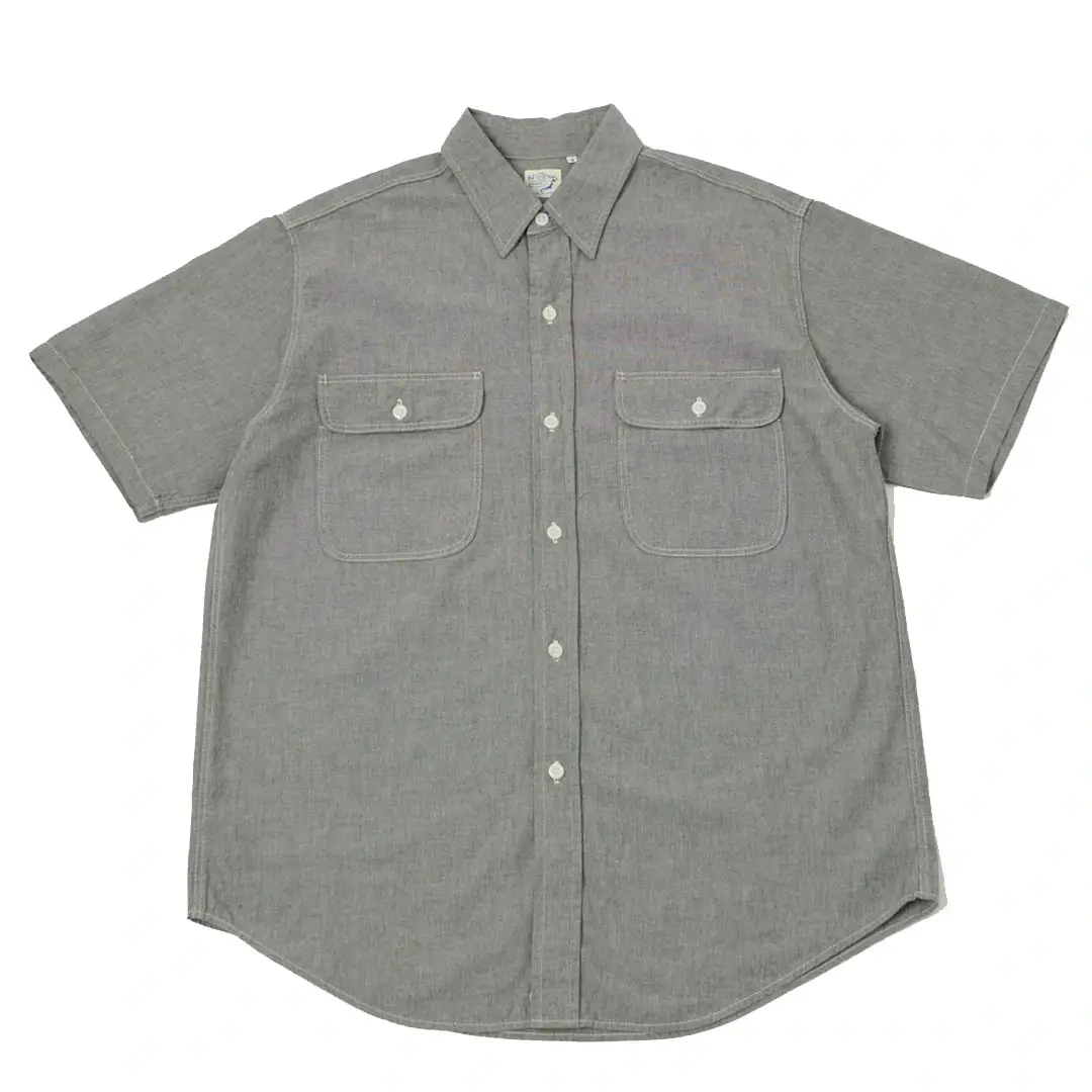 orSlow Short Sleeve Chambray Work Shirt - Grey Front
