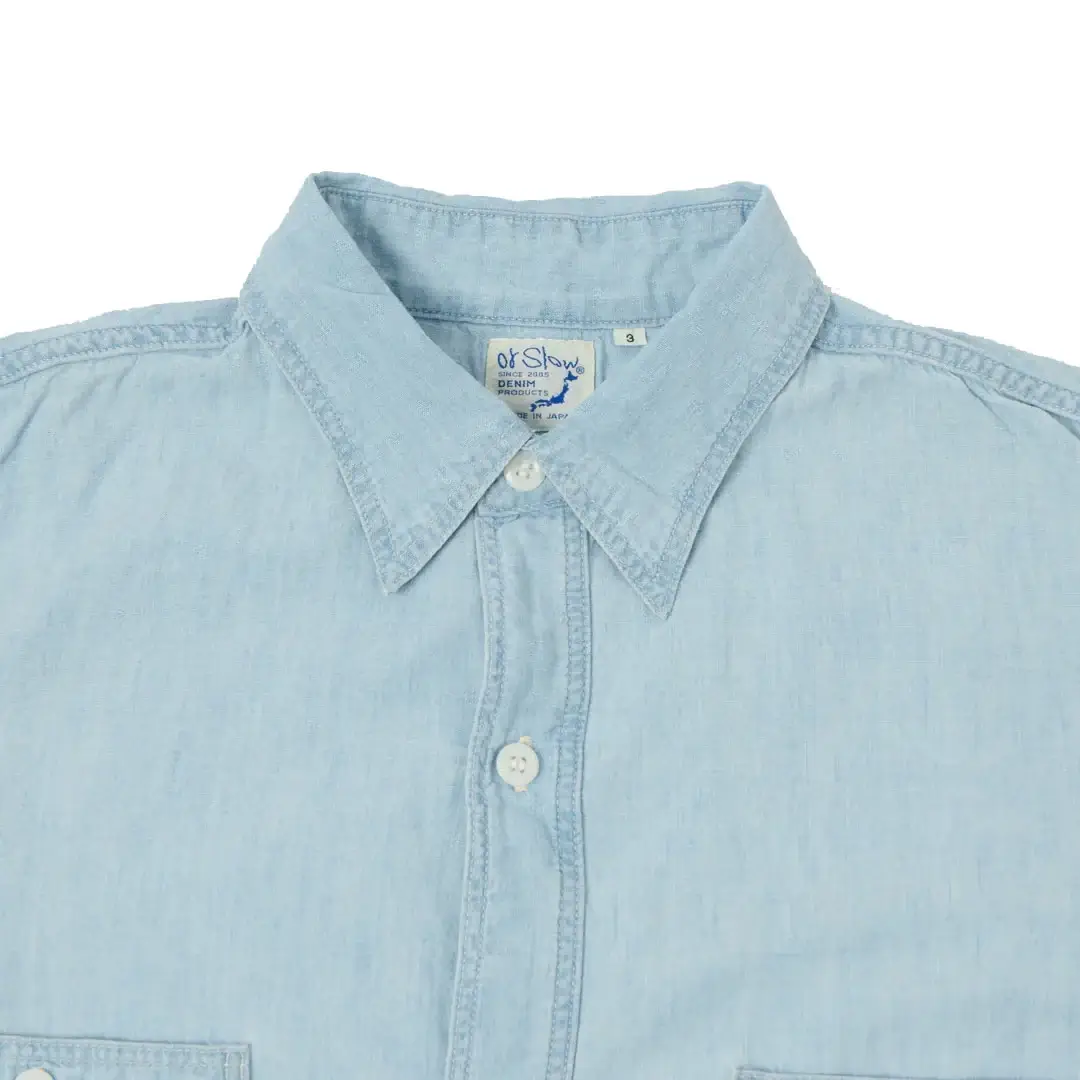 orSlow Vintage Chambray Work Shirt - Sky Blue Front Zoom