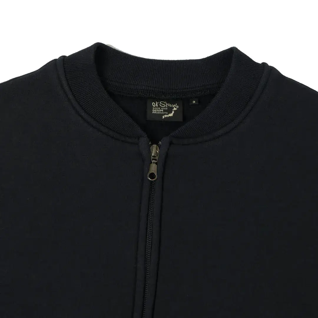 orSlow Zip Through Heavyweight Sweatshirt - Dark Navy Front Zip